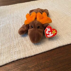 Ty Plush Moose with Brown Body and Orange Antlers
